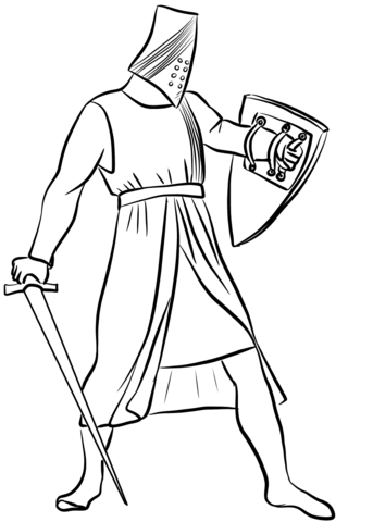 Helmeted Medieval Knight Coloring Page